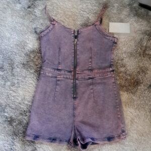 Pink denim romper